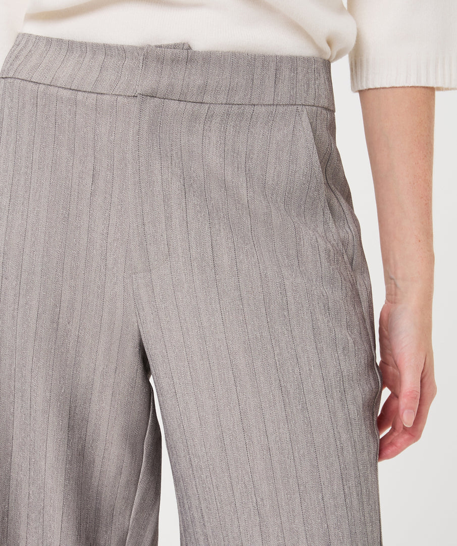 EsQualo Wide Elastic Herringbone Trousers, Light Grey