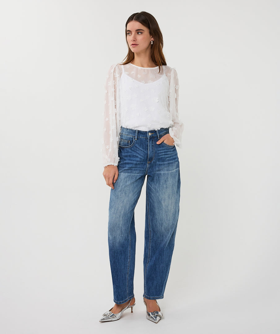 EsQualo Off White Daisy Flower Blouse