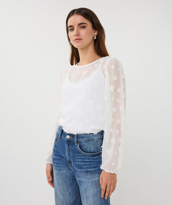 EsQualo Off White Daisy Flower Blouse