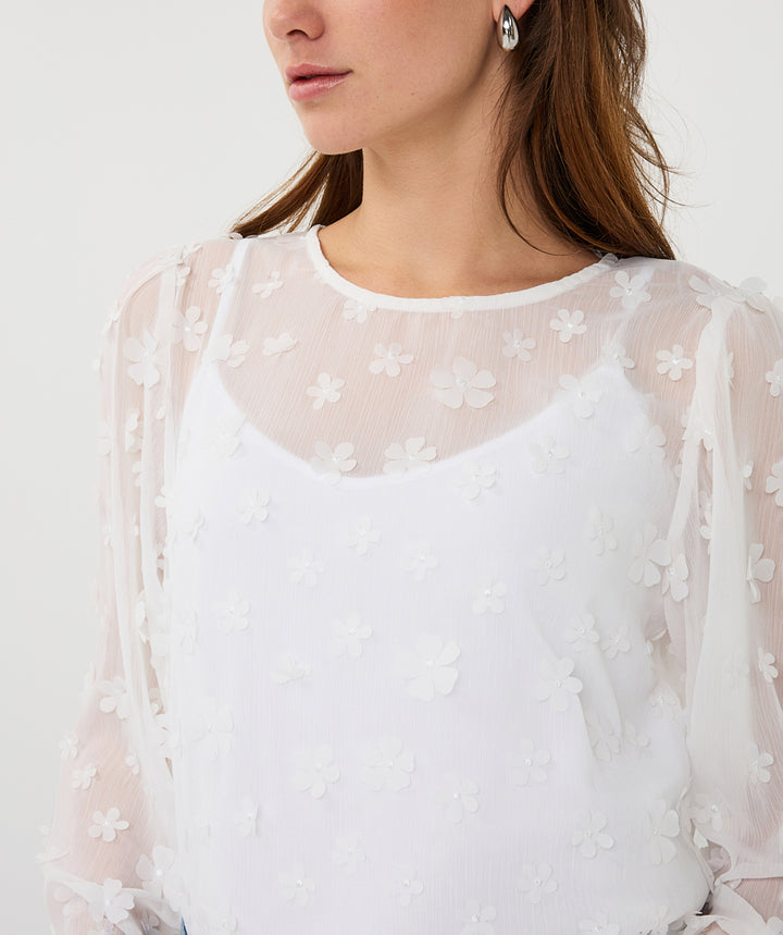 EsQualo Off White Daisy Flower Blouse