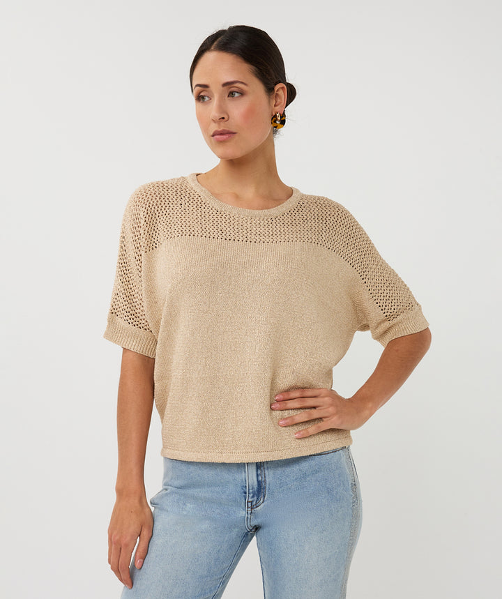 EsQualo Light Sand Sweater Ajour Batwing