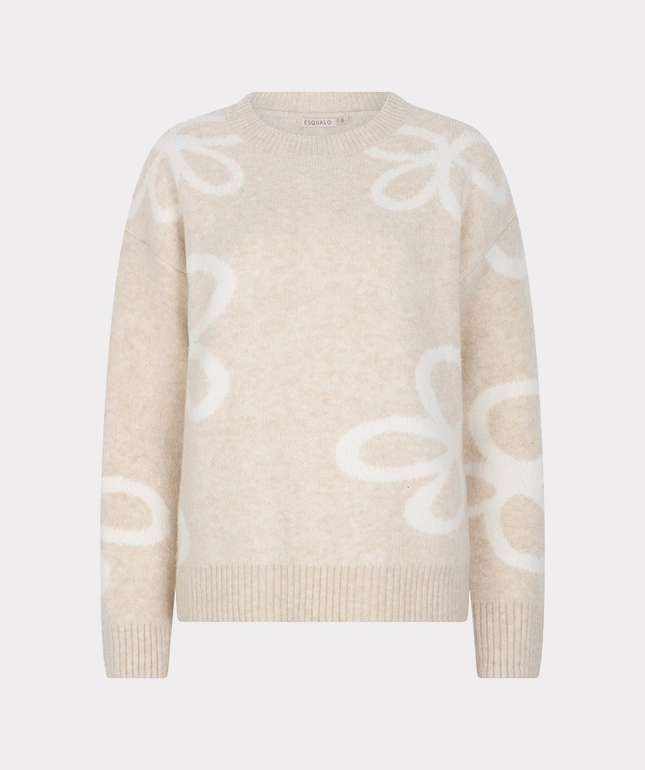EsQualo Knitted 'Intarsia' Jumper, Biscuit