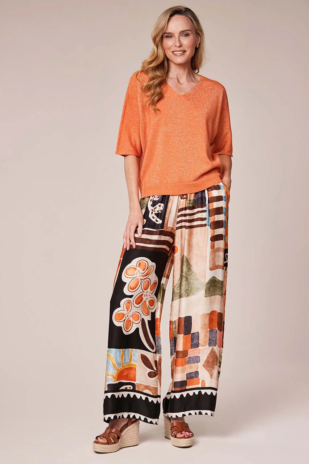 Decollage Orange Short Sleeve Sweater
