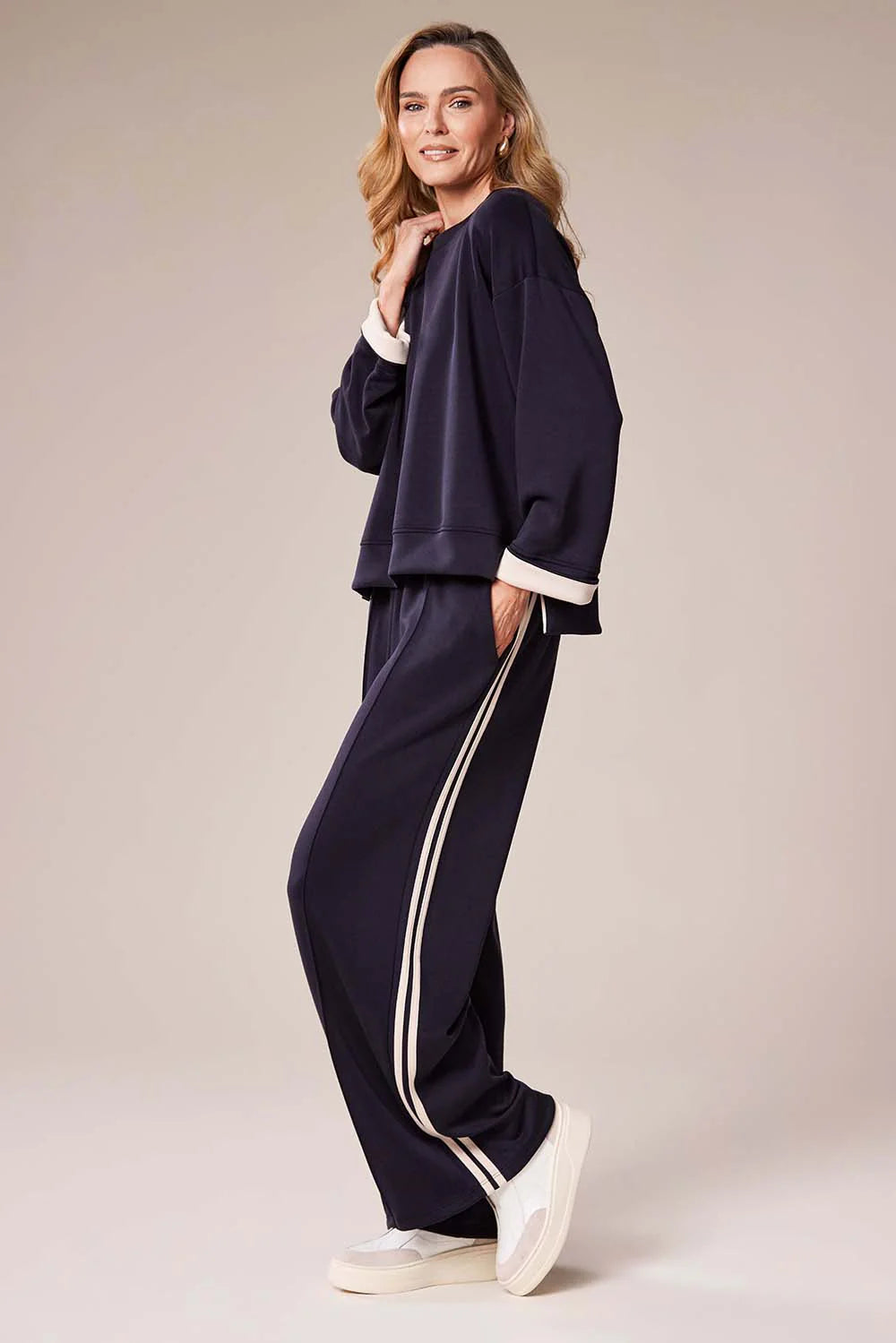 Decollage Navy Relaxed Wide-Leg Trousers