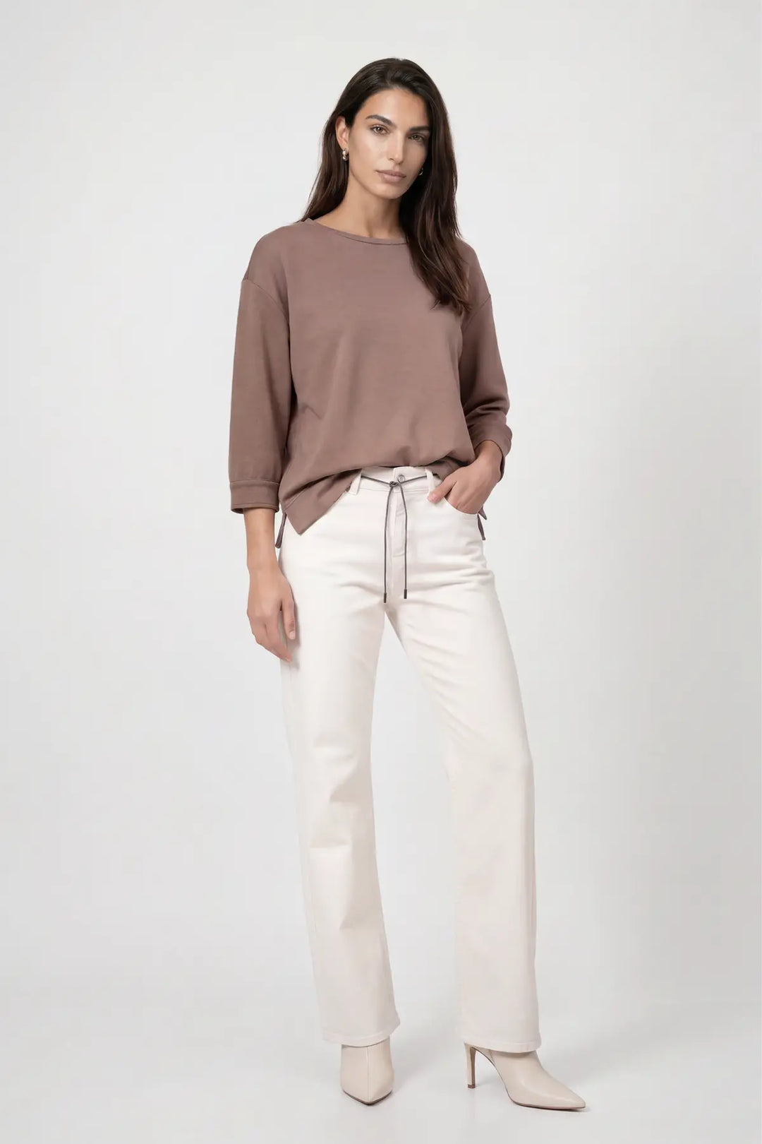 Monari Taupe Sweatshirt with Decorative Button