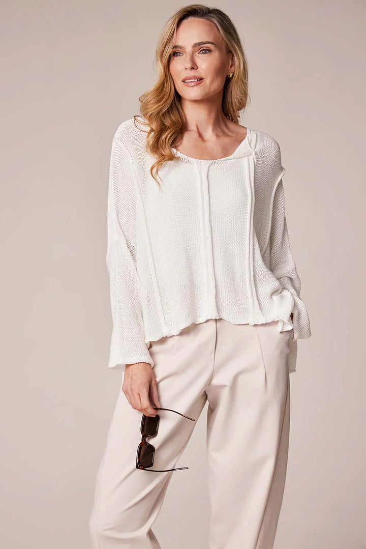 Decollage White Layered Knit Pullover