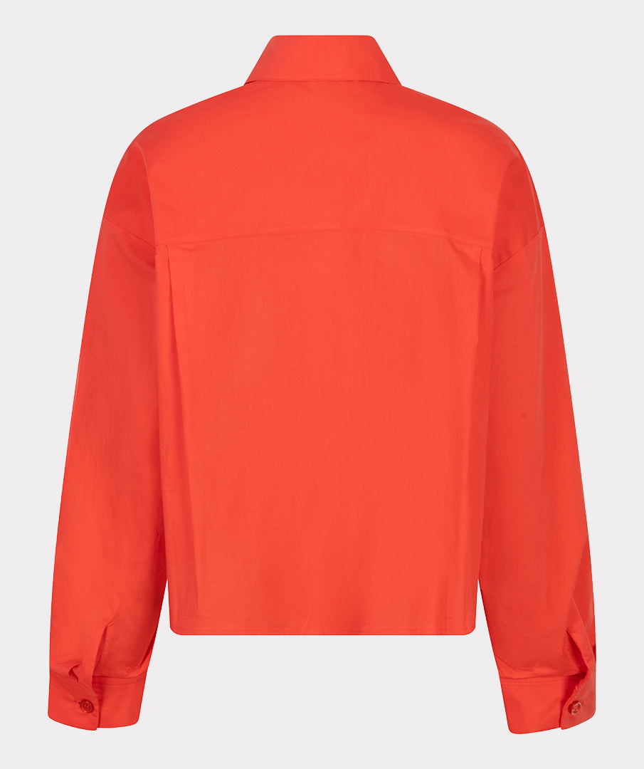 EsQualo Red Cropped & Folded Cuff Blouse
