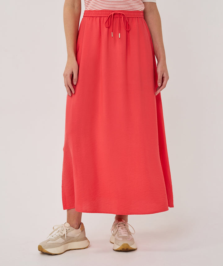 EsQualo Red Long Elastic Waist Skirt