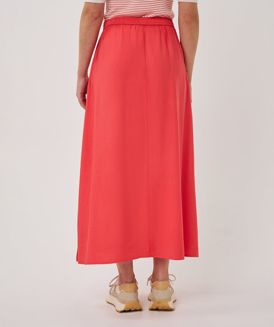 EsQualo Red Long Elastic Waist Skirt