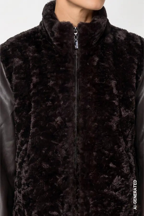 Monari Jacket with Faux Fur, Black Coffee