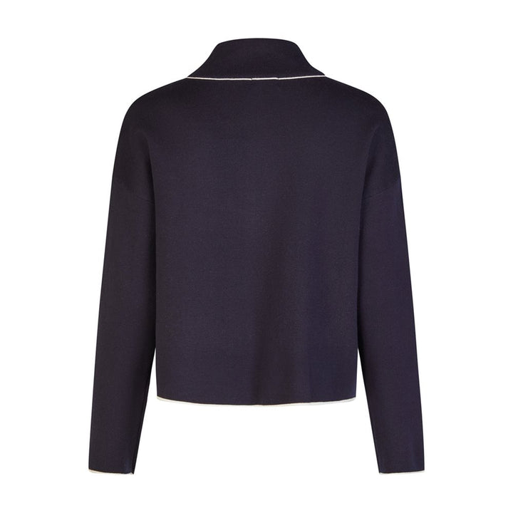Barbara Lebek Navy Contrast Edge Zip Up Cardigan