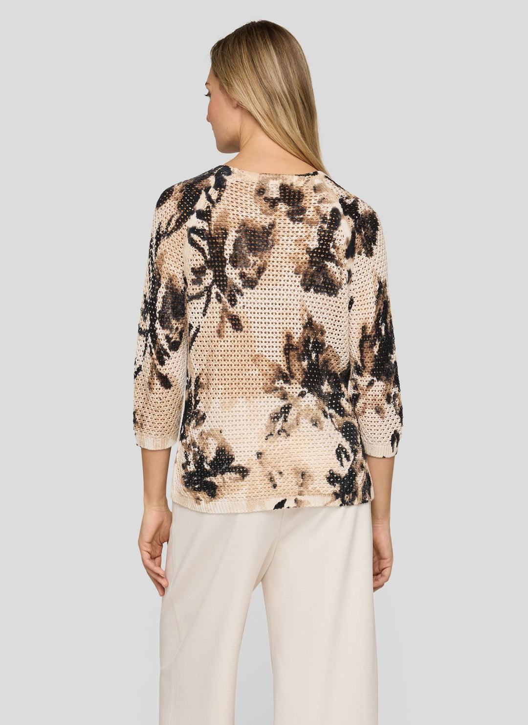 Rabe Beige Floral Mesh Texture Sweater