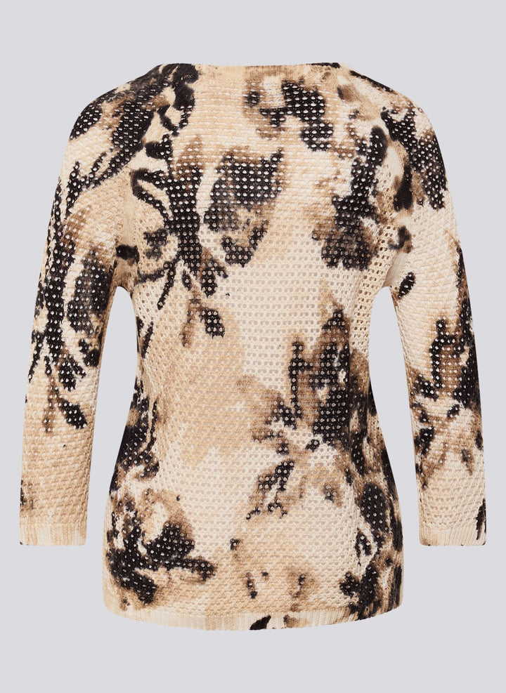 Rabe Beige Floral Mesh Texture Sweater