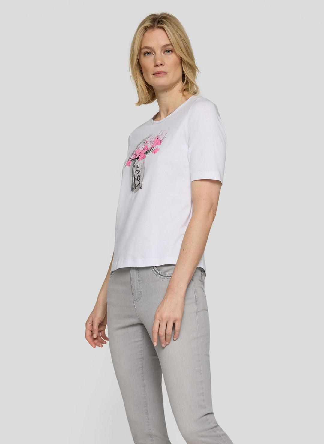 Rabe White Floral Rhinestone Print Top