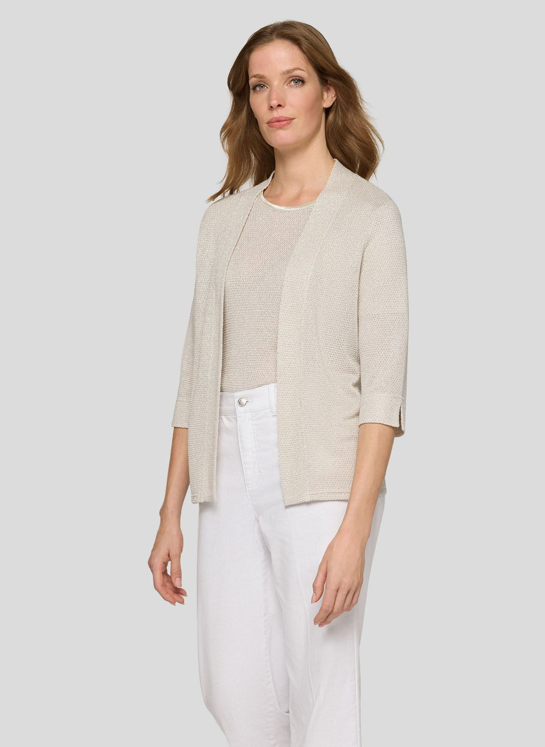 Rabe Beige Open Textured 3/4 Sleeve Jacket
