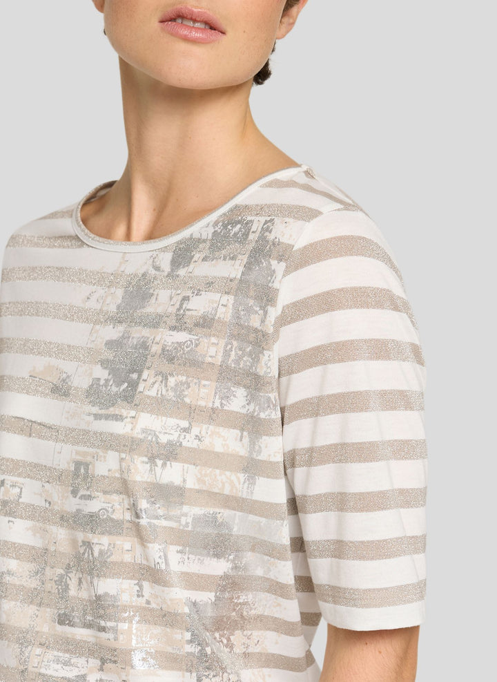 Rabe Beige Striped 3/4 Sleeve Shirt