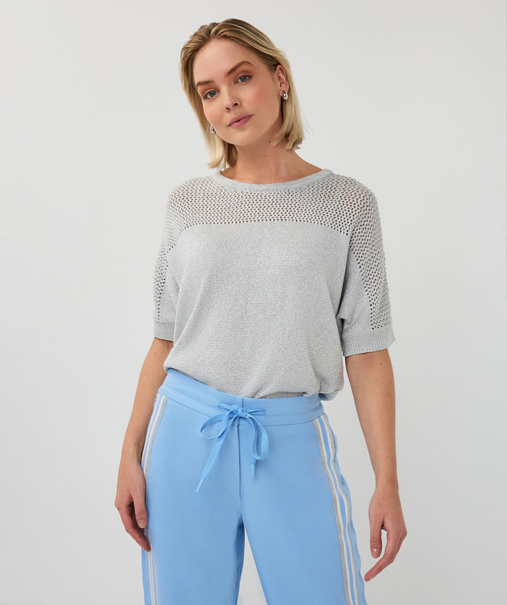 EsQualo Light Blue Sweater Ajour Batwing