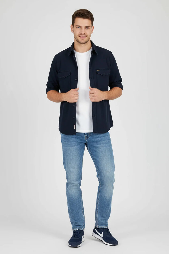 6th Sense Twill Overshirt, Navy