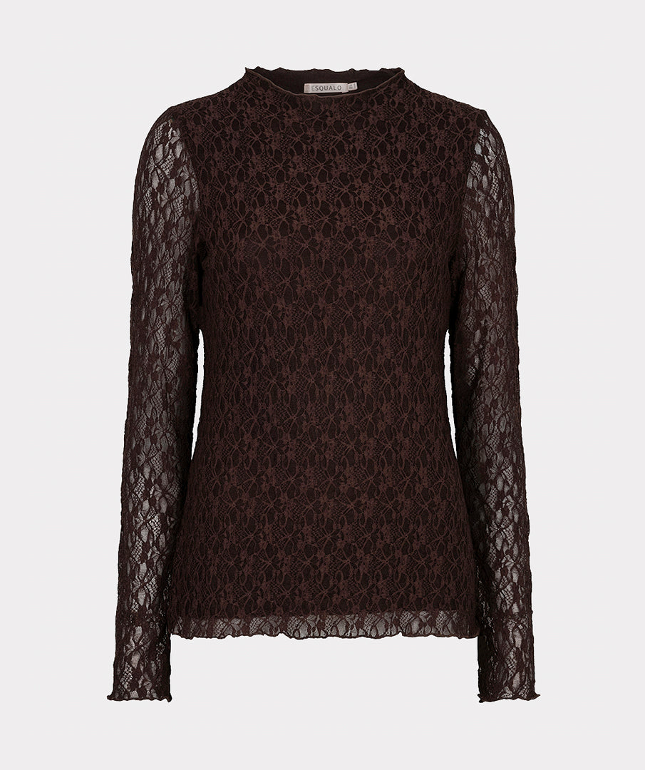 EsQualo Long Sleeve Lace Top, Cacao