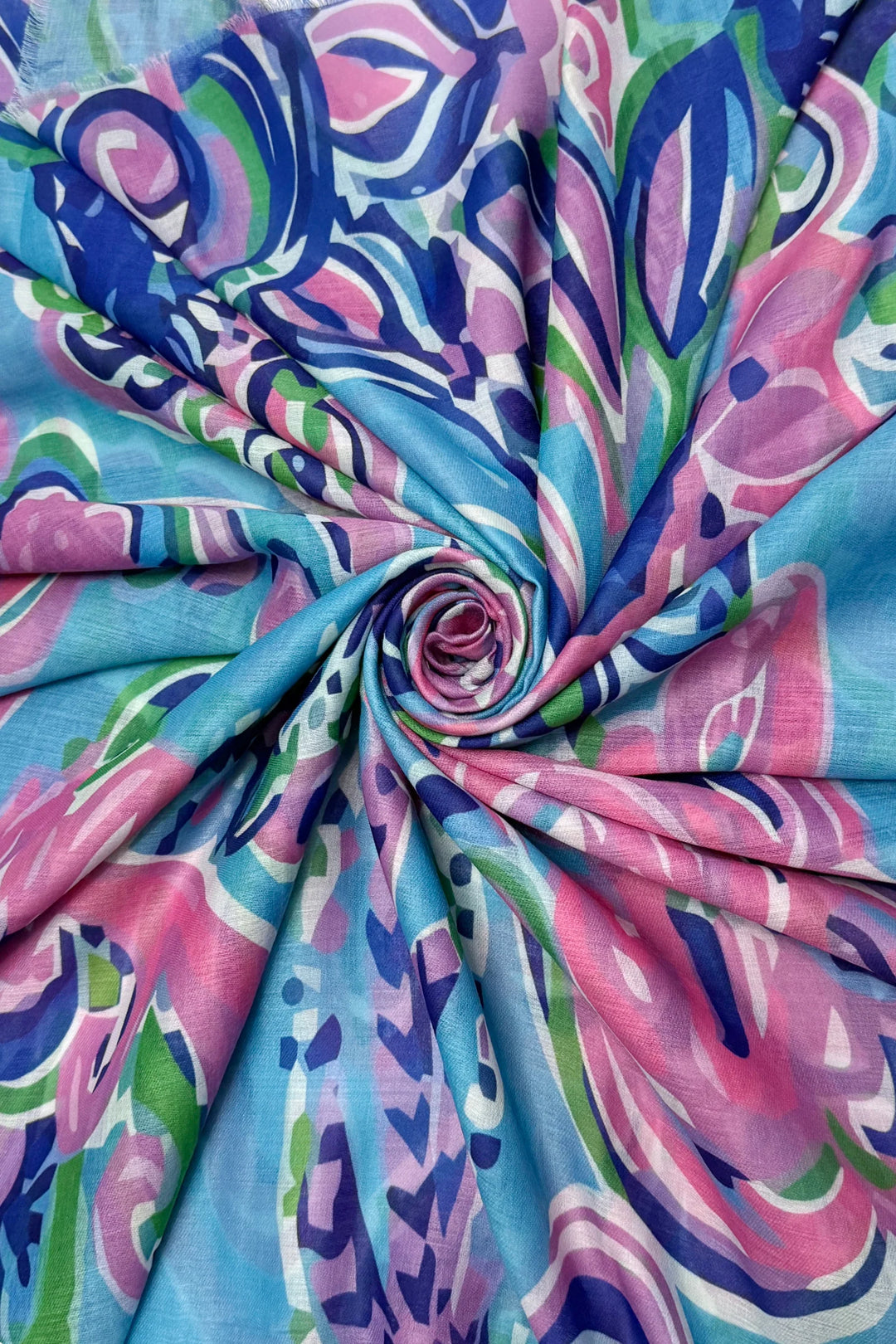 Blue Large Festival Paisley Print Frayed Scarf