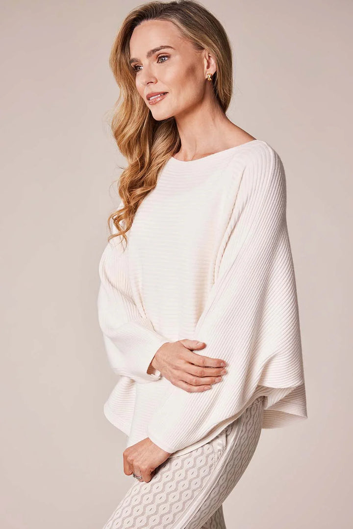 Decollage Cream Ribbed Batwing Sweater