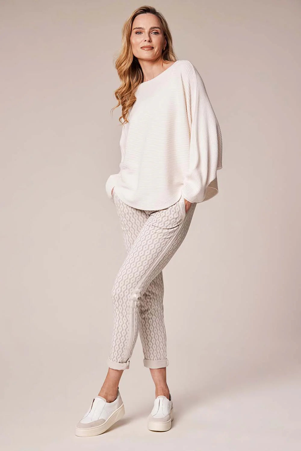 Decollage Cream Ribbed Batwing Sweater