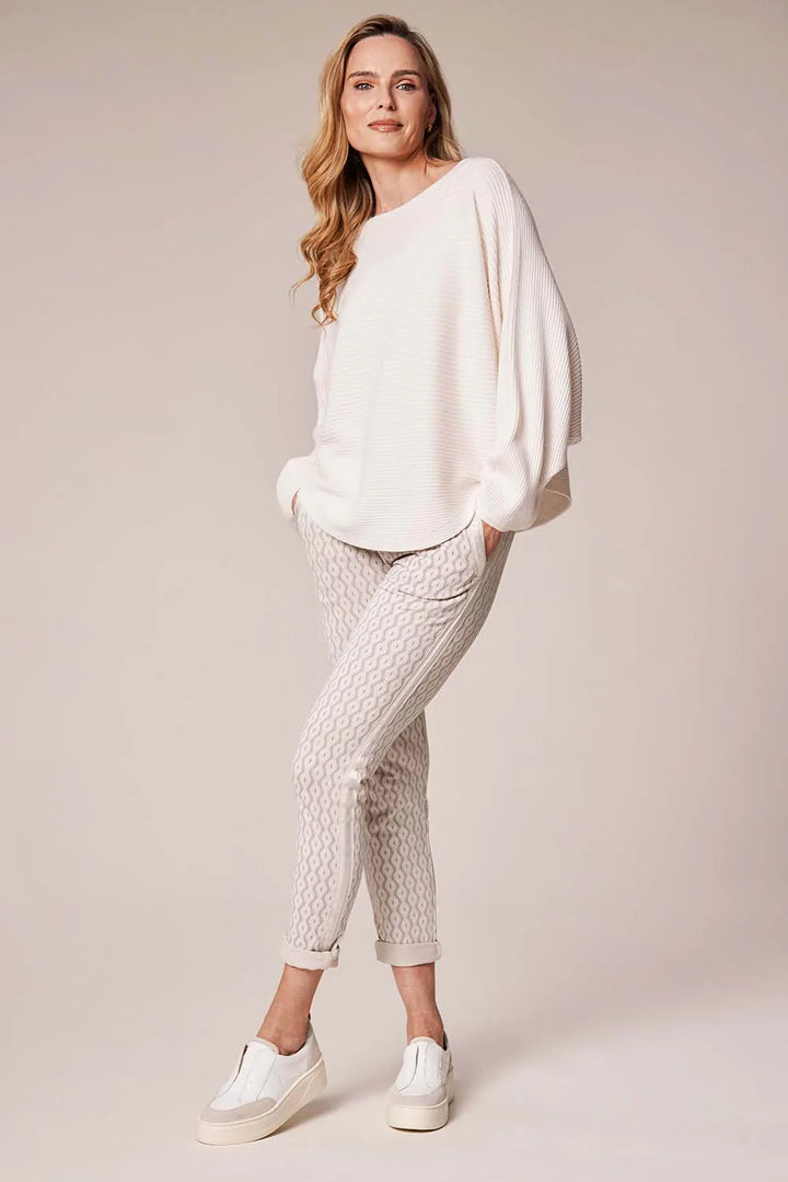 Decollage Cream Ribbed Batwing Sweater