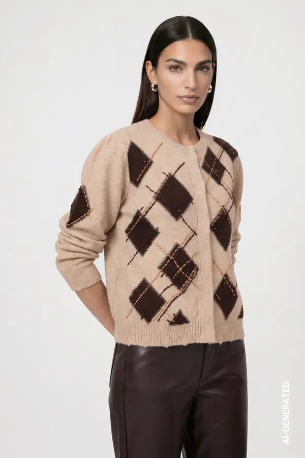 Monari Diamond Pattern Cardigan, Cappucino