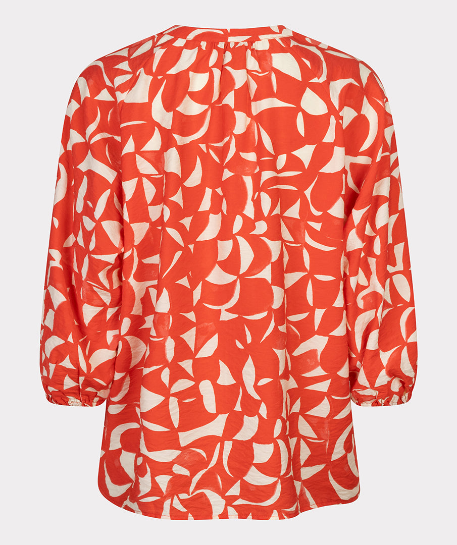 EsQualo Geometric Print V-Neck Blouse
