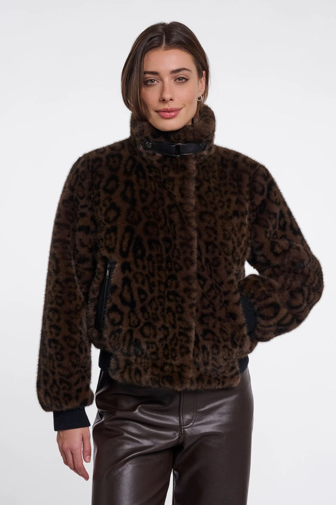 Rino & Pelle Ambra Short Faux Fur Jacket, Brown Leopard