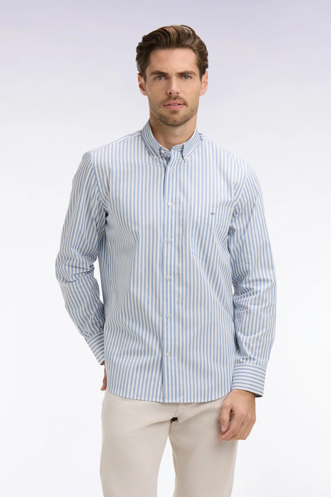 Eden Park Striped Straight Cut Shirt, Sky Blue