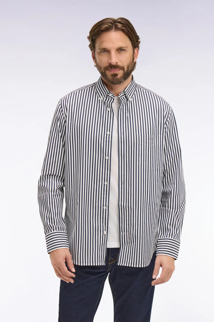 Eden Park Navy Cotton Button-Down Striped Shirt