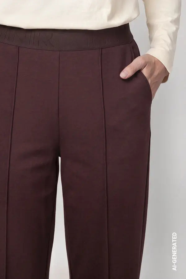Monari Trousers with Elastic Lettering Band, Black Coffee