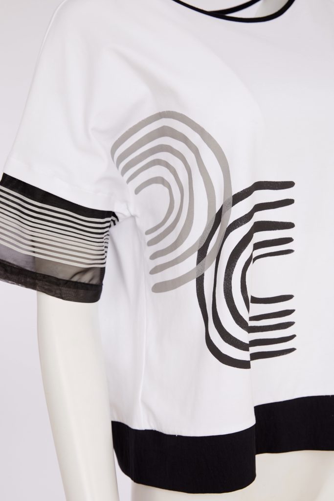 NAYA White & Black Placement Print & Stripe Top