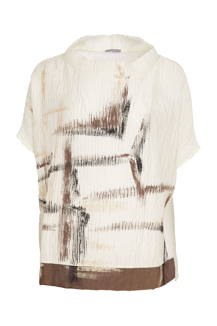 NAYA Cream Taupe Rippled Print High Neck Top