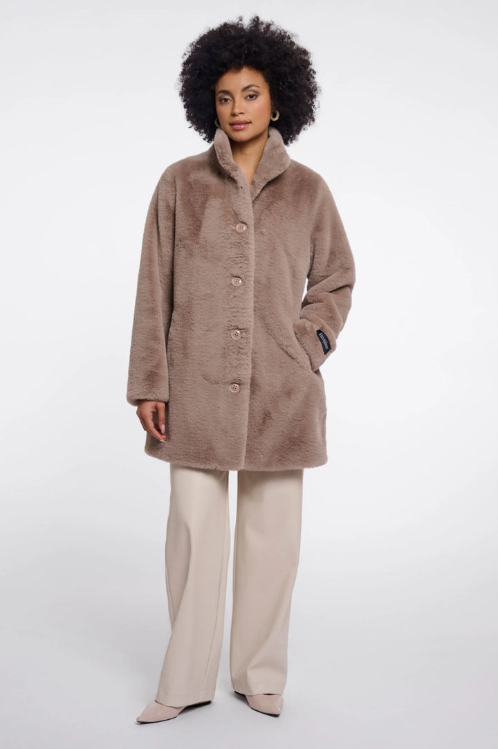 Rino & Pelle Nonna Single Breasted Faux Fur Coat, Mocha Latte
