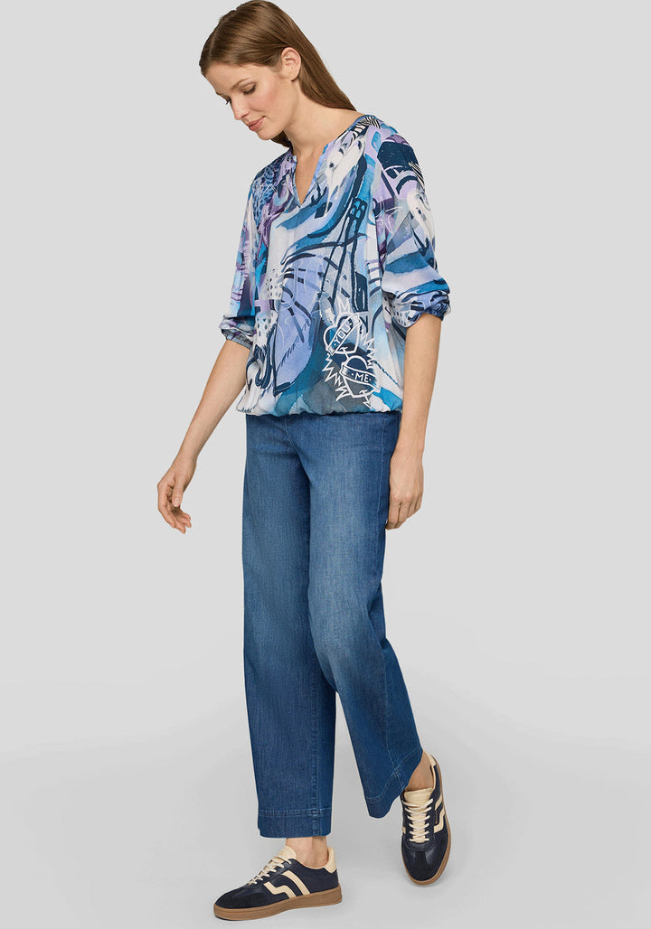 Rabe Purple Abstract Pattern 3/4 Length Top