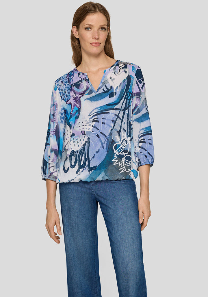 Rabe Purple Abstract Pattern 3/4 Length Top
