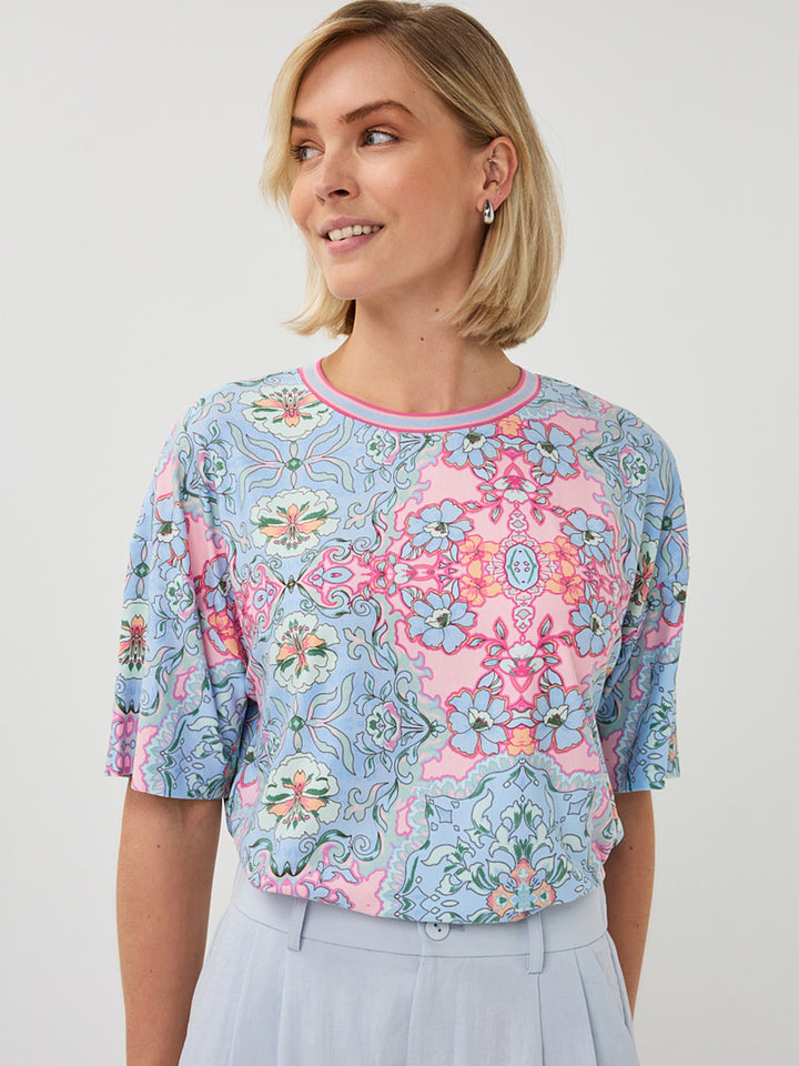 EsQualo Multi Print Round Neck Top