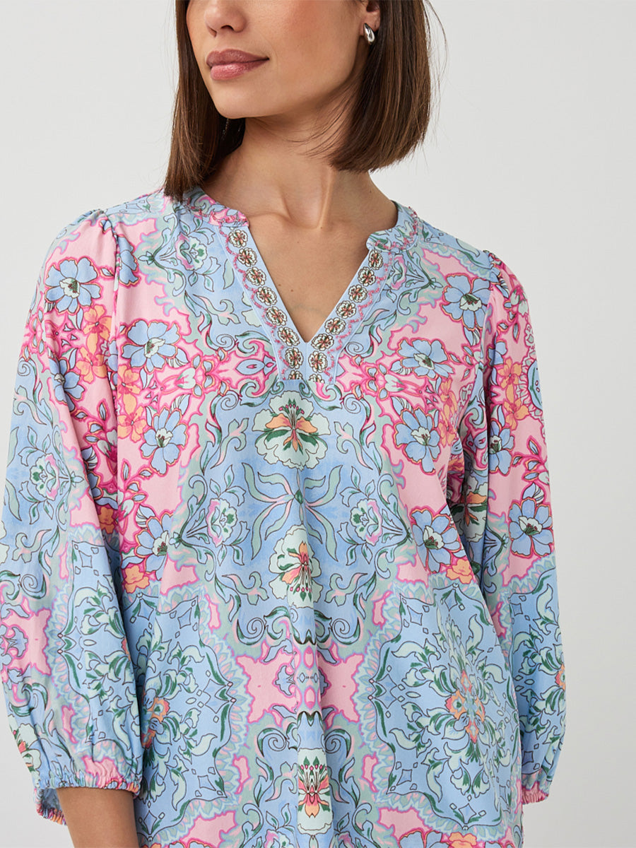 EsQualo Multi Print V-Neck Top