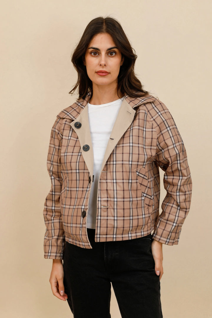Heritage Reversible Short Trench Coat, Beige