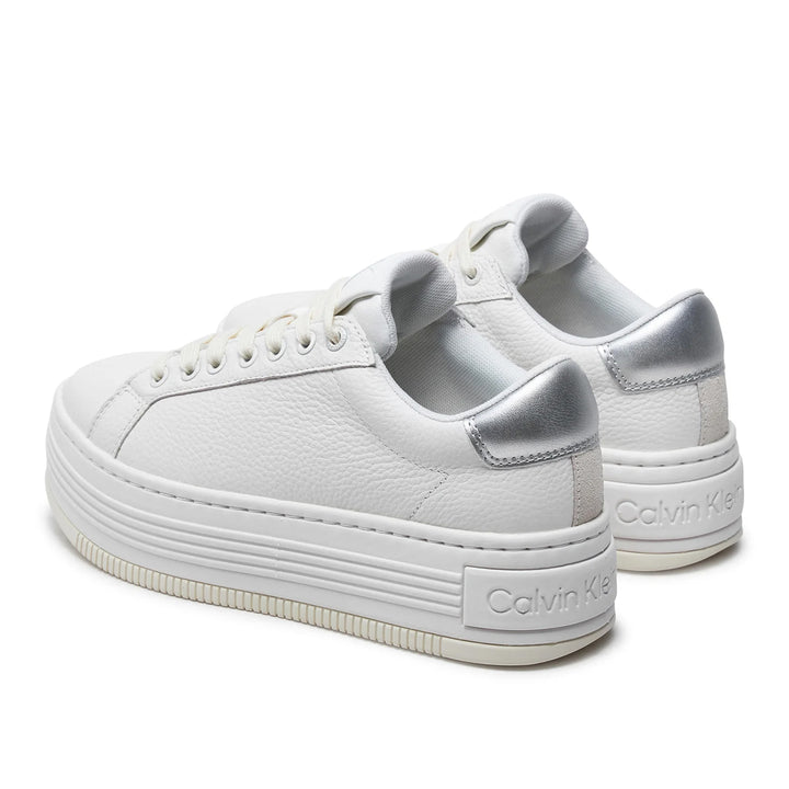Calvin Klein White & Grey Platform Lace Up Trainers