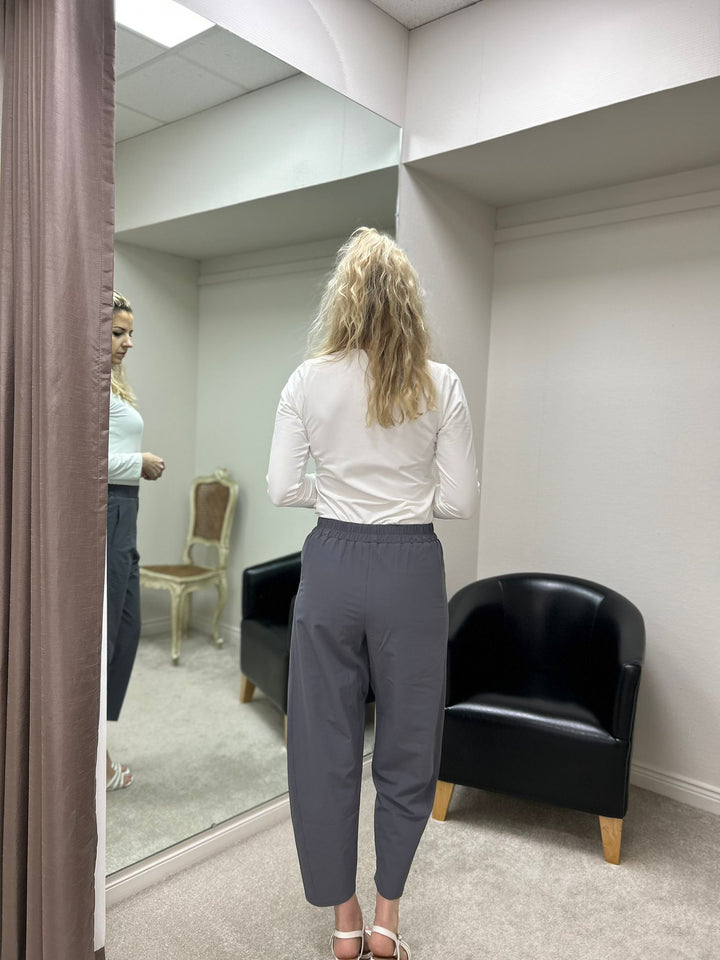 Lightweight Cropped Barrel Travel Trousers, Grey