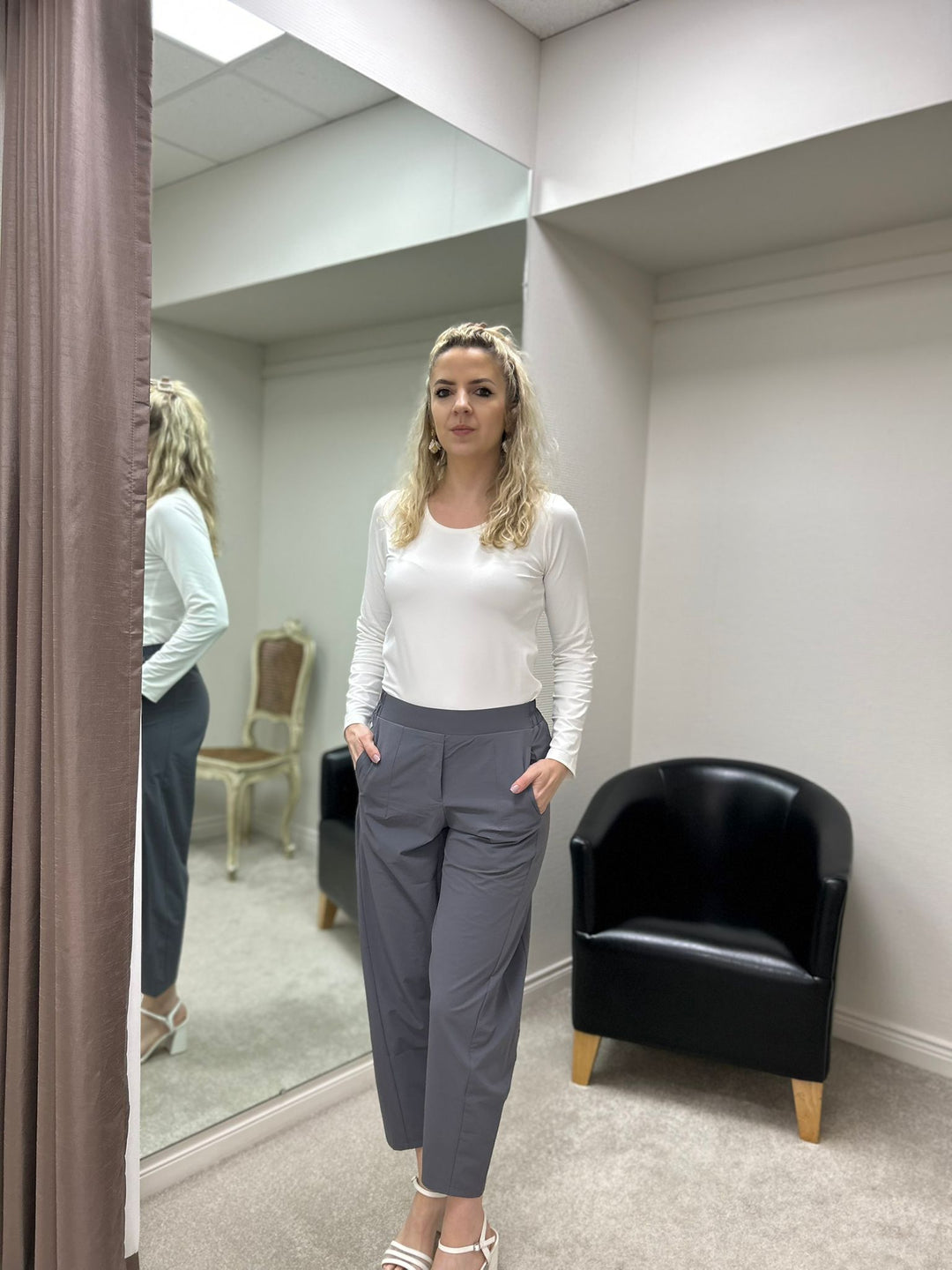 Lightweight Cropped Barrel Travel Trousers, Grey