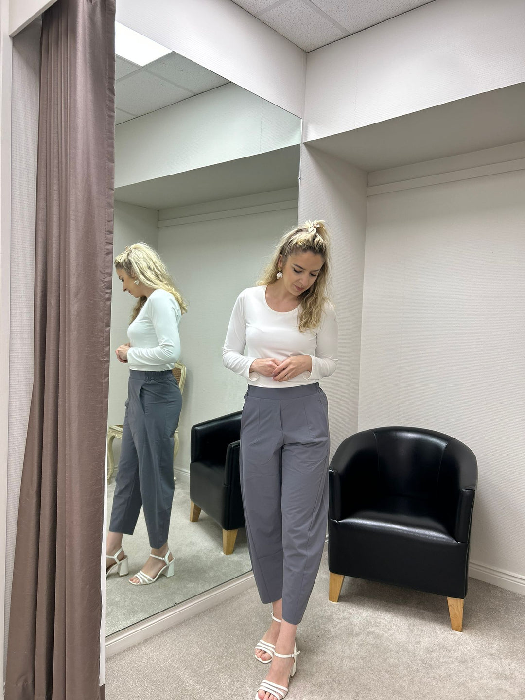 Lightweight Cropped Barrel Travel Trousers, Grey