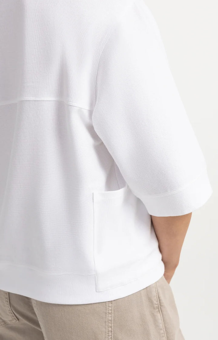 YAYA Jersey Rib Top with Short Sleeves, White