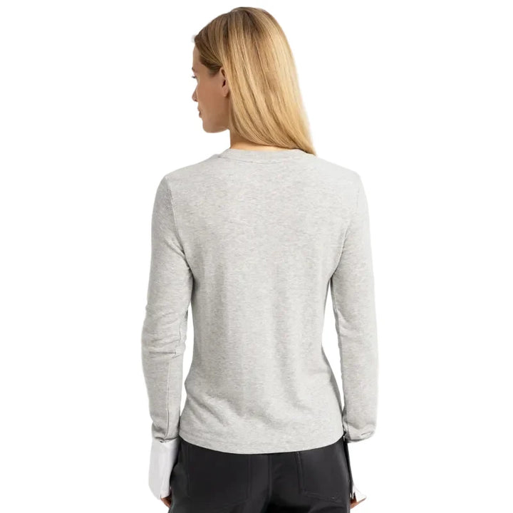 YAYA Jersey Top with Removable Cuff, Medium Grey Melange