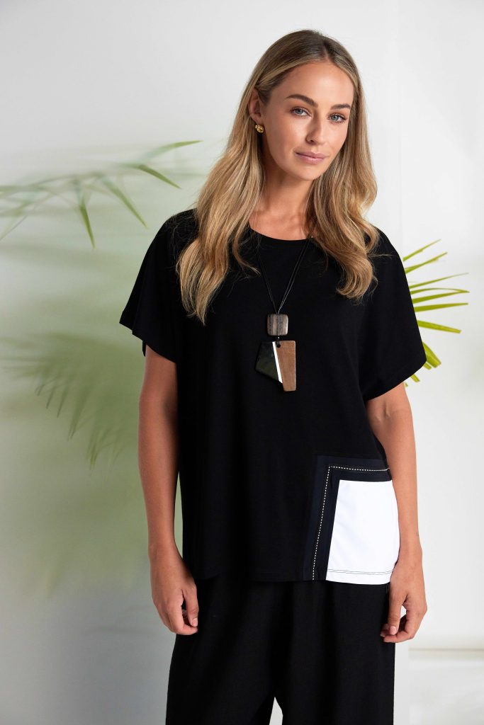 NAYA Black & White Contrast Pocket Top