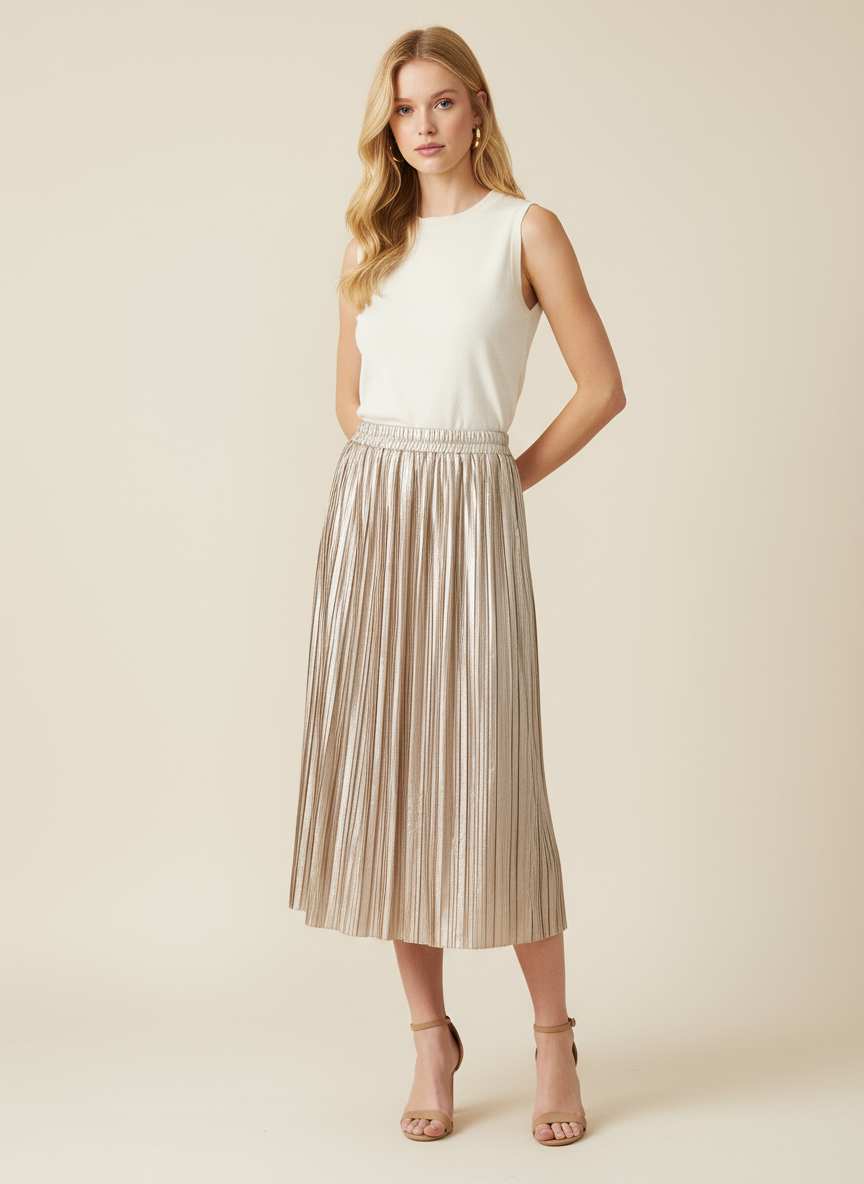 Rose Shiny & Pleated Skirt