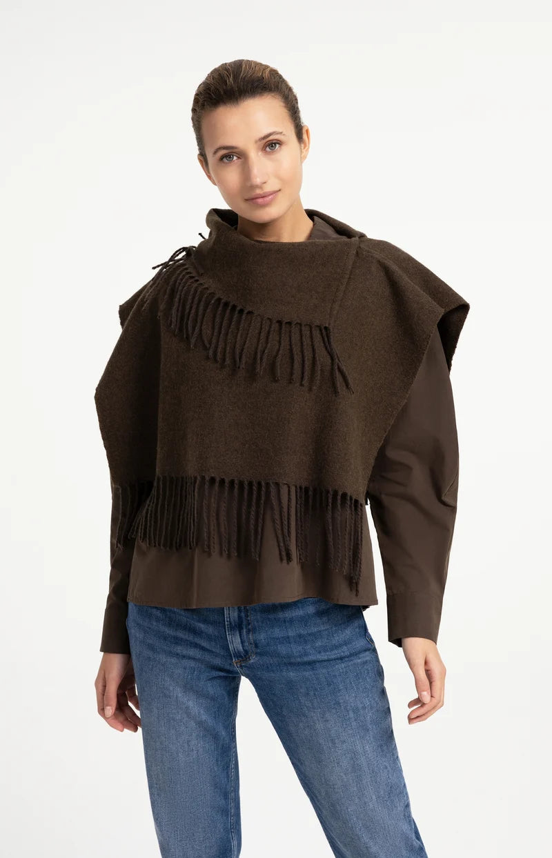 YAYA Scarf Wrap with Twisted Fringes, Slate Black Brown